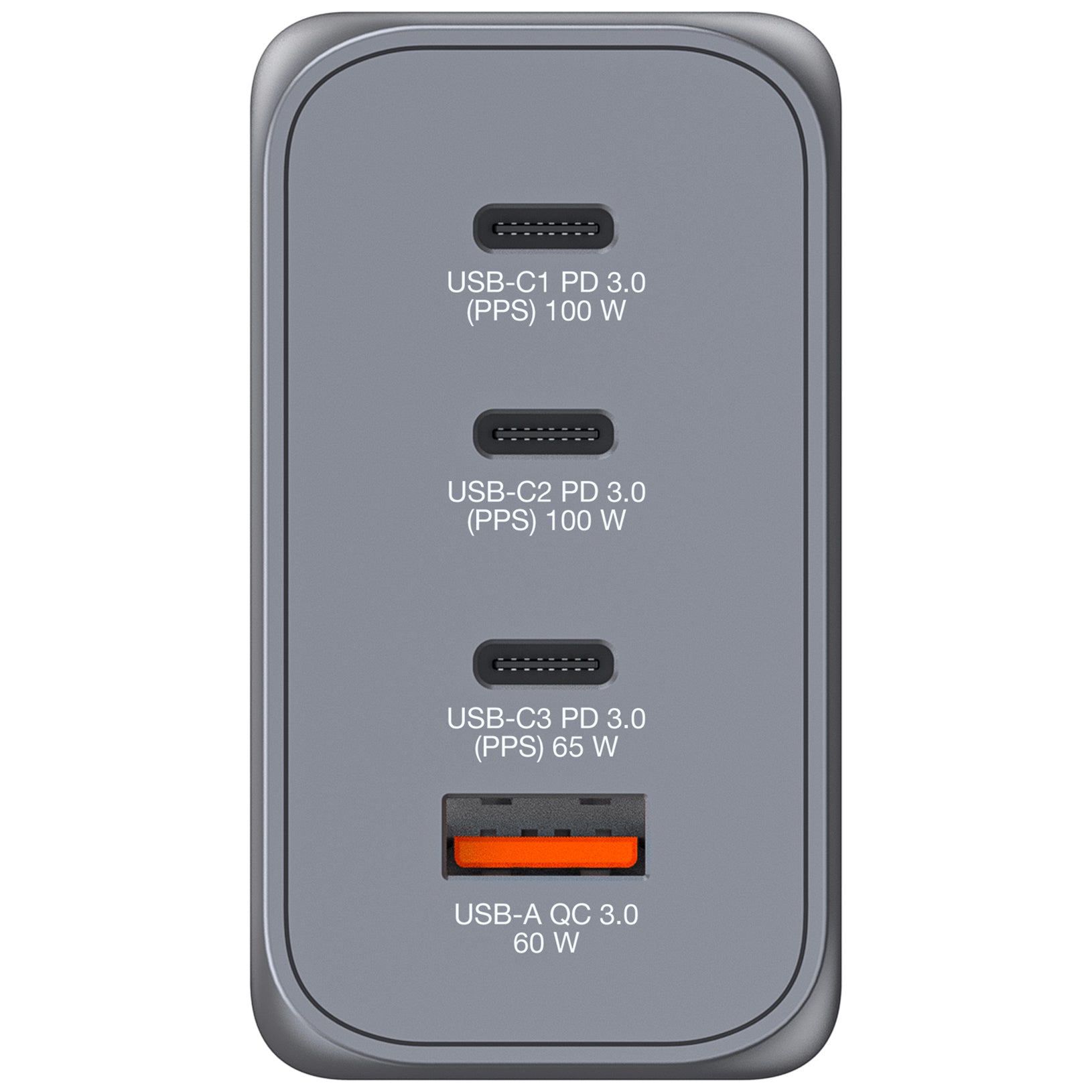 Verbatim GaN 4-Port USB-Ladegerät 200 W – USB-C×3, USB-A×1 – PD 3.0, PPS, QC 3.0, GaN – EU/UK/US-Adapter