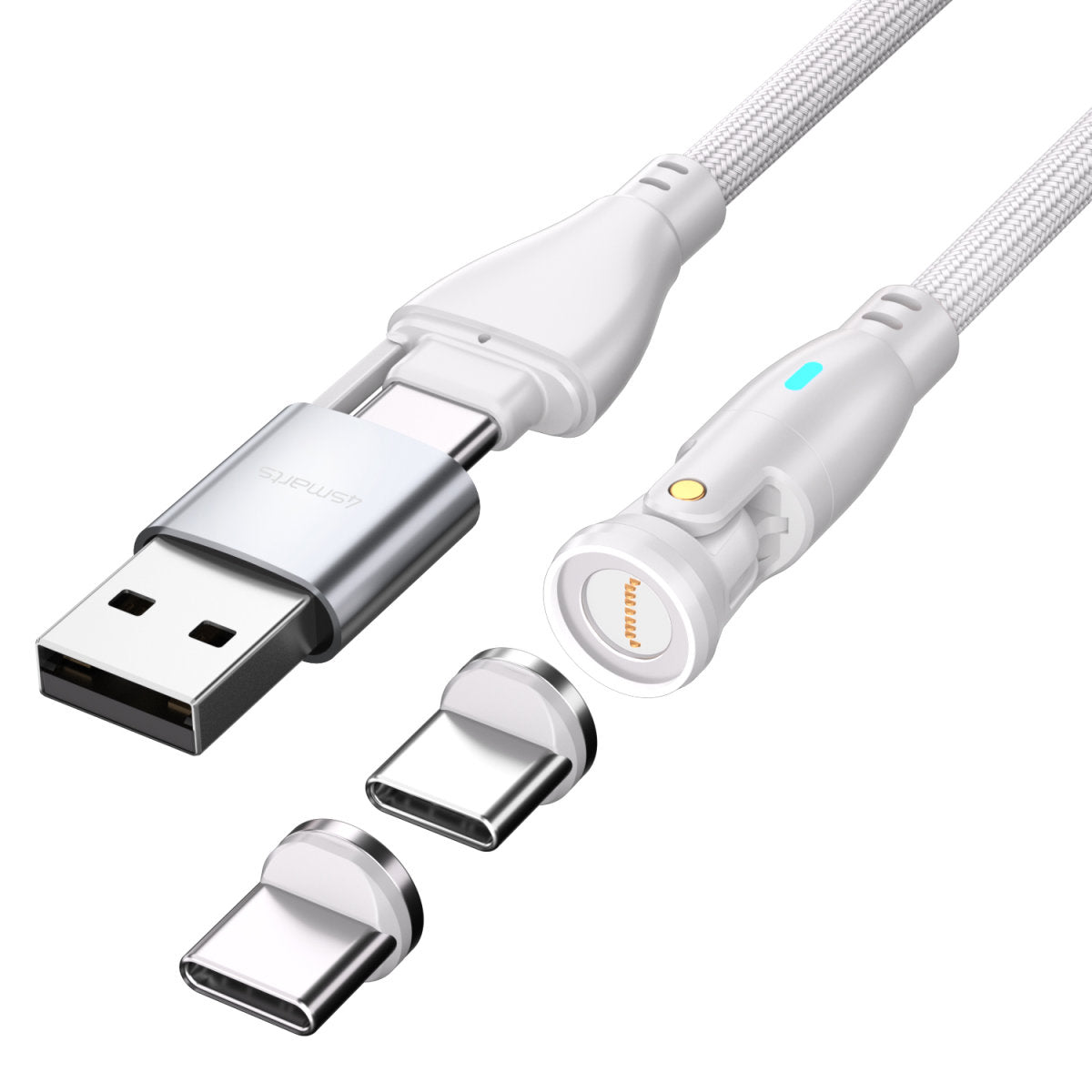 4smarts USB-C auf USB-C Kabel – USB 2.0 (480 Mbit/s) – 1,8 m – PD 100 W – Textilmantel, Abgewinkelt – Weiss