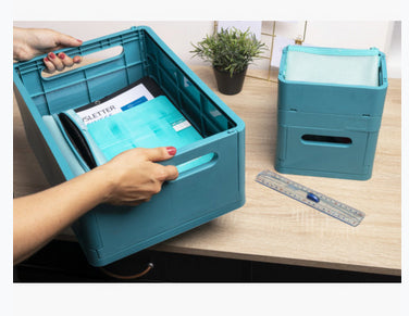 Exacompta Aufbewahrungsbox B 375 × H 163 × T 275 mm – für A4+, zusammenklappbar, mit Tragegriff, blau
