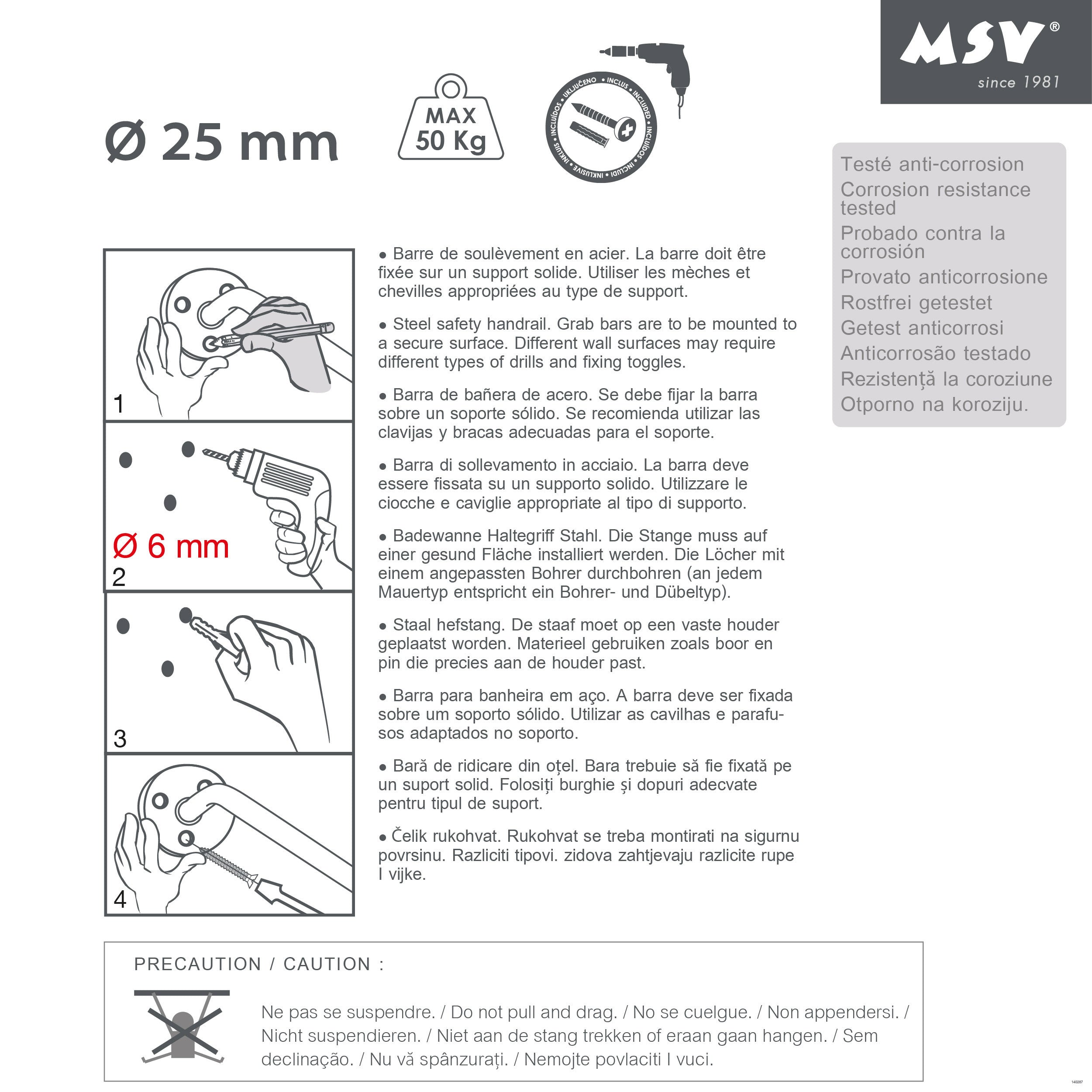 Spirella Wannengriff – 30 cm, Stahl verchromt, zum Schrauben
