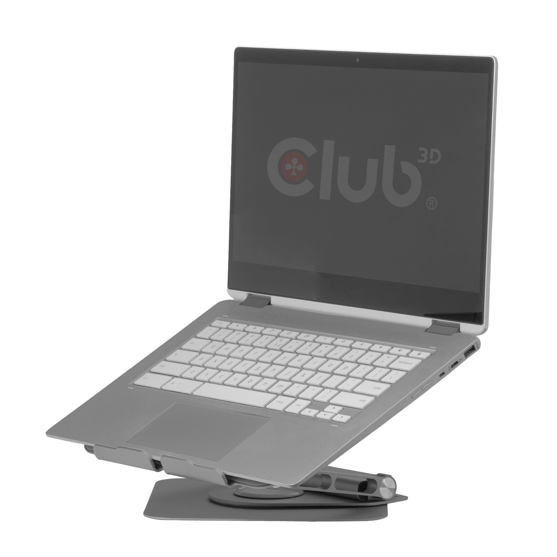 CLUB3D Laptop-Ständer – bis 17,3", höhenverstellbar, mit USB-C-Hub 100 W – Grau