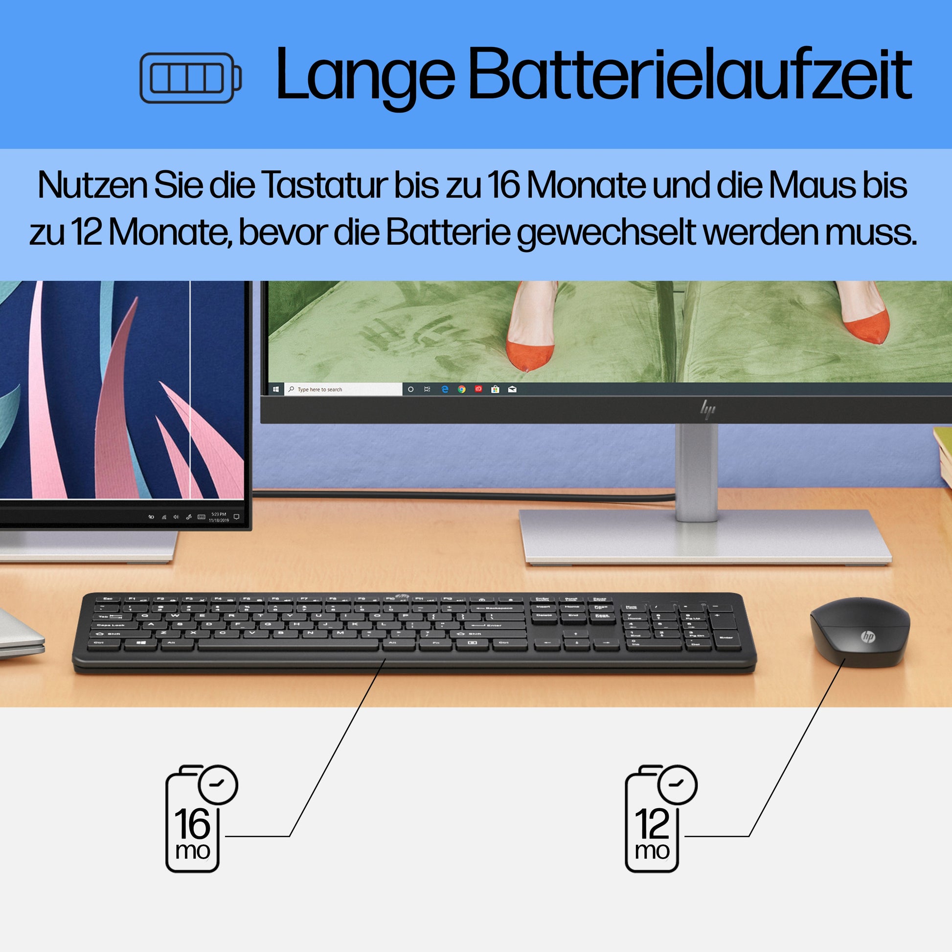 HP Tastatur-Maus-Set – Membran – 2,4 GHz – QWERTY – Schwarz