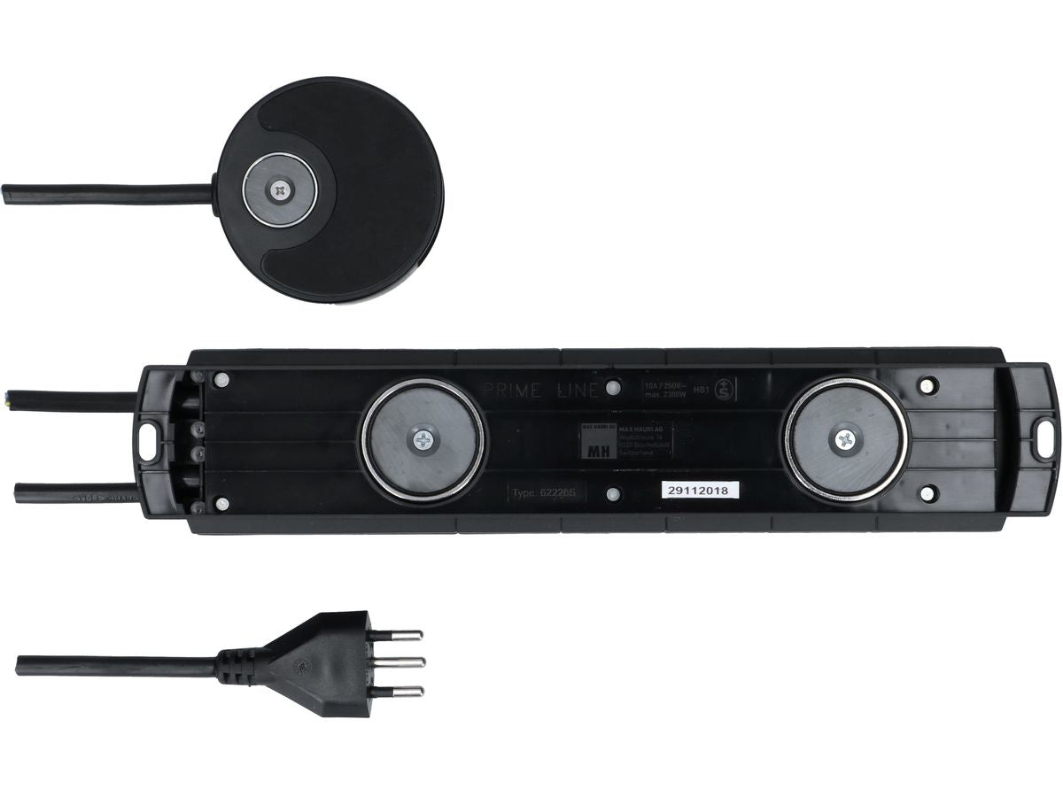 Max Hauri AG Max Hauri PRIME-LINE Steckdosenleiste, 6×T13, mit Schalter, 5 m, Überstromschutz, Eingang T12 – schwarz