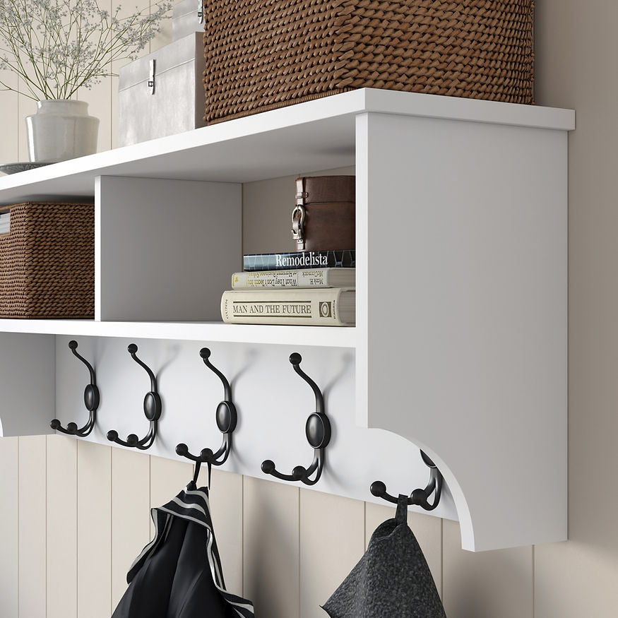 Woody Fashion Wandgarderobe – 5 Haken, Spanplatte, Weiss, 120 × 22,2 × 37,2 cm