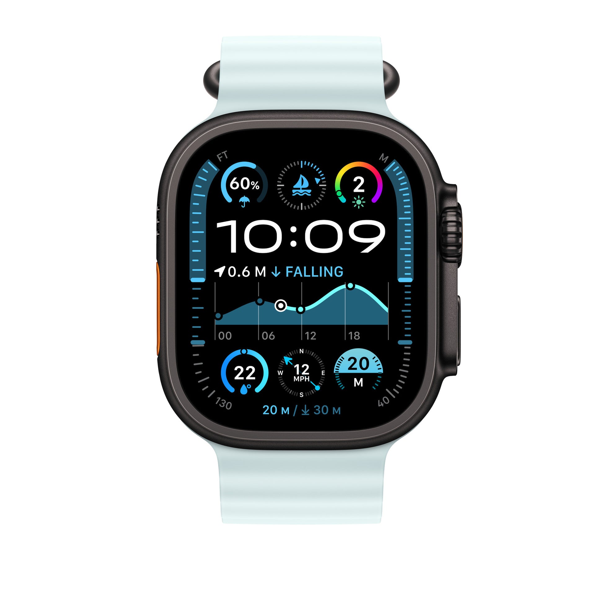 Apple IceBlue OceanBand – Armband – für Apple Watch 49 mm, Hellblau, Elastomer (TPR)