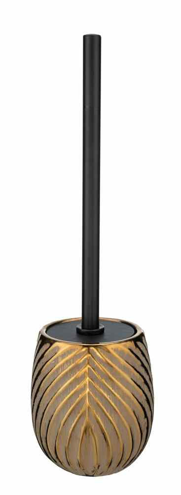 Wenko – WC-Bürstenset – Keramik, Gold, bodenstehend, mit Deckel, H 39 cm, Ø 10 cm