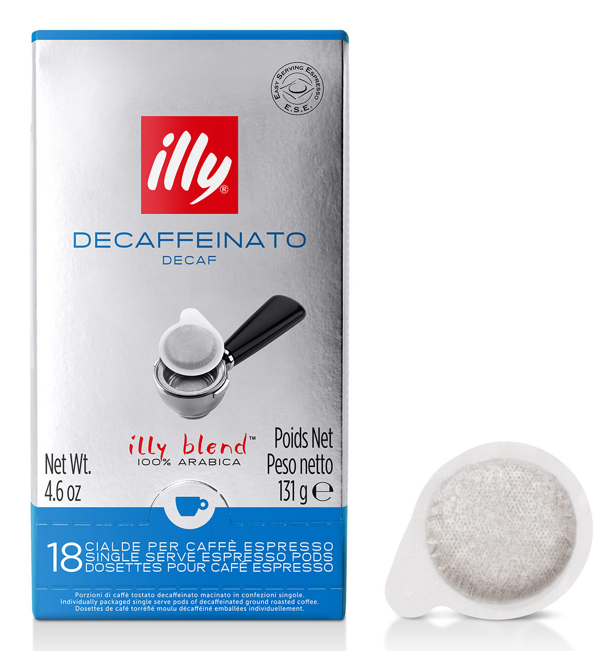 Illy Decaf – Kaffeepads für E.S.E. – Espresso, entkoffeiniert, Intensität 5, 18 Pads