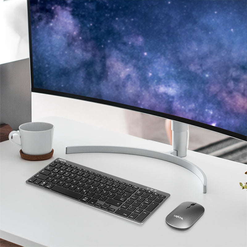 LogiLink Tastatur-Maus-Set – Bluetooth & 2,4 GHz – QWERTZ (DE) – Grau/Anthrazit