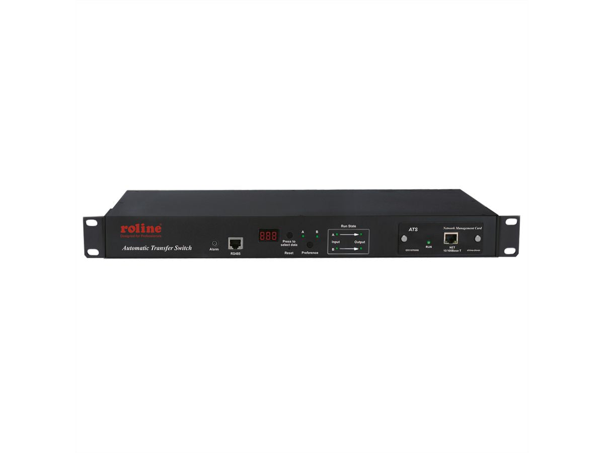 ROLINE Rack ATS (Automatischer Transferschalter) – 220–240 V, 2× C20 IN, 6× C13 + 2× C19 OUT, 1U – Schwarz