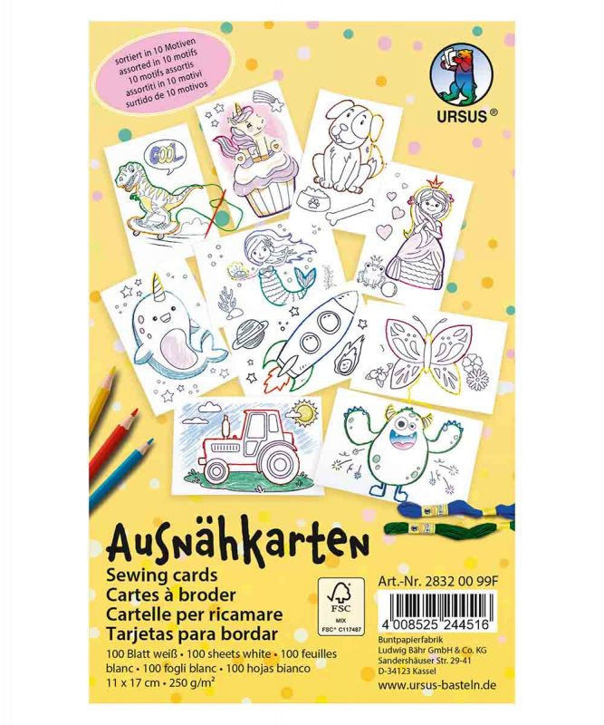 URSUS Bilder-Set zum Ausmalen – 11 × 17 cm, Tiermotiv, Weiss – 100 Stück