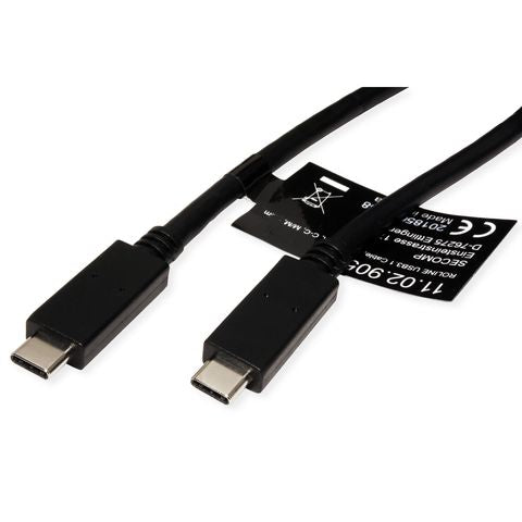 ROLINE USB-C auf USB-C Kabel – USB 3.2 Gen 2 (10 Gbit/s) – 2 m – PD 100 W – E-Marker, vergoldete Kontakte