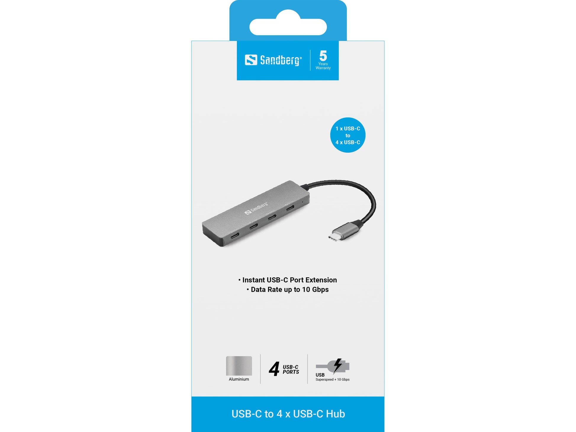 Sandberg USB-Hub – 4× USB-C, 10 Gbit/s, für Windows/Mac