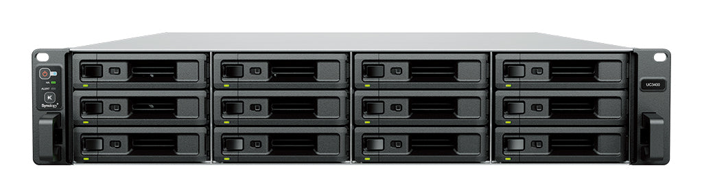 Synology UC3400 – 12-Bay Rack 2U NAS – Intel Xeon D-1541, 8 GB RAM, 10GbE, redundantes Netzteil