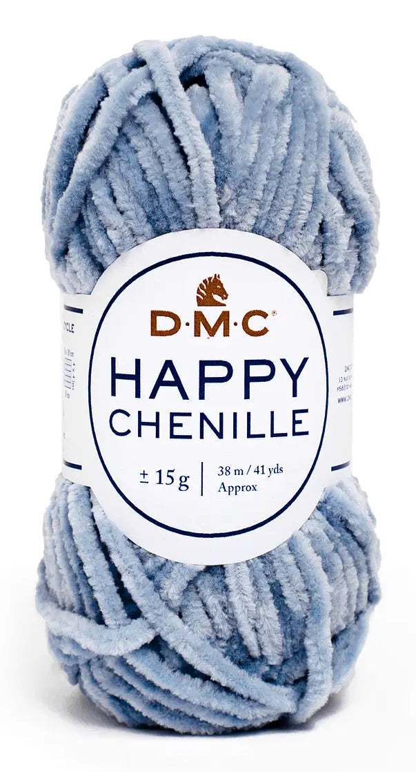 DMC Happy Chenille Wolle Blaugrau – 15 g, 38 m, 100% Polyester, Nadel 3 mm