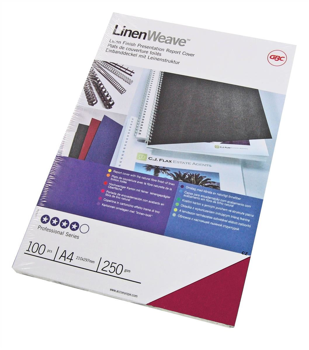 GBC LinenWeave Umschlagdeckel – A4 – 250 g/m², Leinenstruktur, Karton, Rot – 100 Stk.