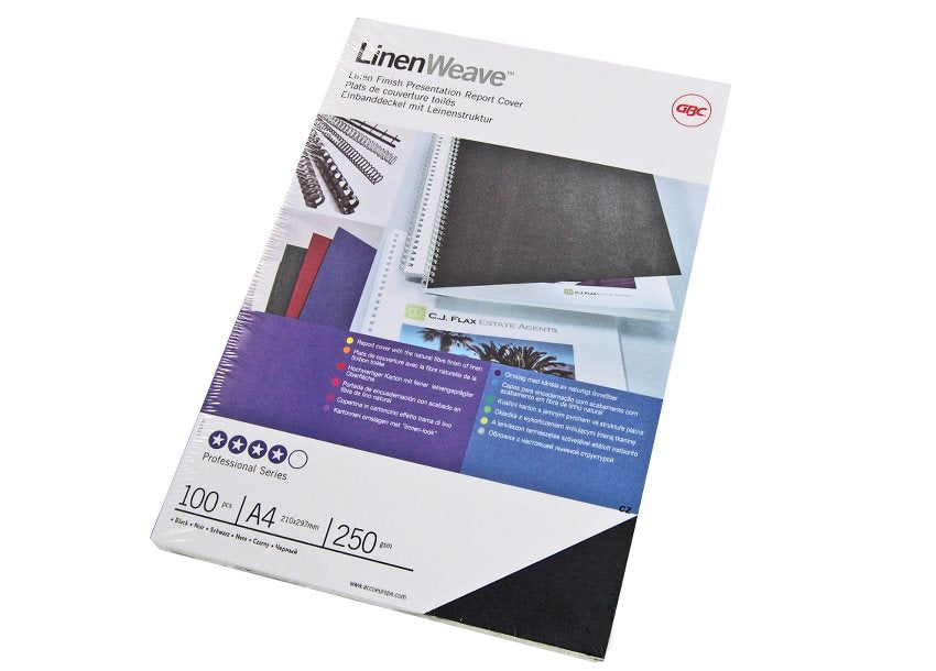 GBC LinenWeave Umschlagdeckel – A4 – 250 g/m², Leinenstruktur, matt, Karton, schwarz – 100 Stk.