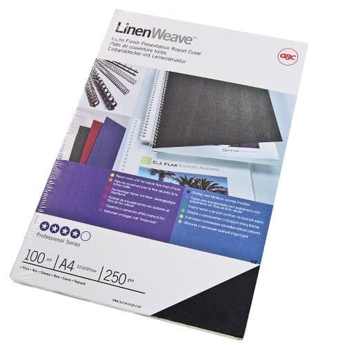 GBC LinenWeave Umschlagdeckel – A4 – 250 g/m², Leinenstruktur, matt, Karton, schwarz – 100 Stk.