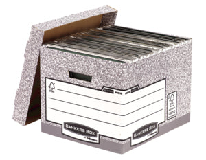 Fellowes BankersBox Archivschachtel – für A4, mit Deckel, mit Tragegriff, grau, Karton, 1 Stück