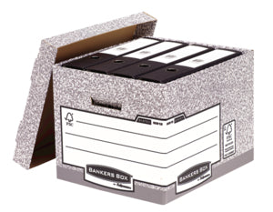 Fellowes BankersBox Archivschachtel – für A4, mit Deckel, mit Tragegriff, grau, Karton, 1 Stück