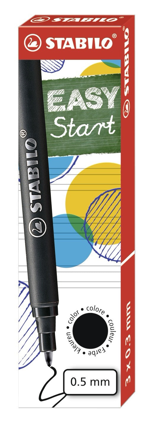 STABILO Tintenrollerpatronen – Schwarz, 0,5 mm, geruchsarm, 3 Stk.