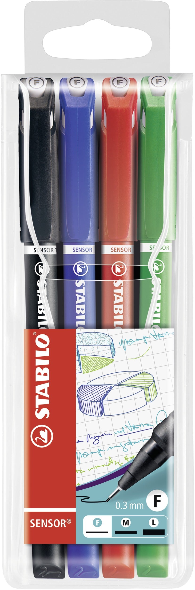 STABILO Sensor F Fineliner – 4er-Set 0,3 mm – 4 Farben, sortiert