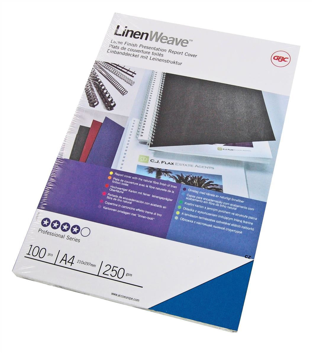 GBC LinenWeave Umschlagdeckel – A4 – 250 g/m², Leinenstruktur, matt, Karton, blau – 100 Stk.