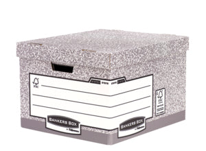 Fellowes Bankersbox System Archivschachtel 46 l – mit Deckel, 387 × 294 × 445 mm, grau, Karton