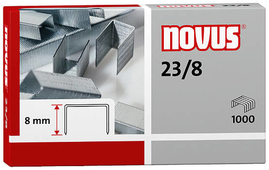 Novus Heftklammern 23/8 – für Novus B40, B45, B52 und andere – verzinkt, silber, Metall – 1000 Stück.