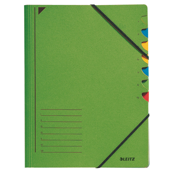 Leitz Fächermappe A4 – 7 Fächer, Gummiband, Papier, Grün