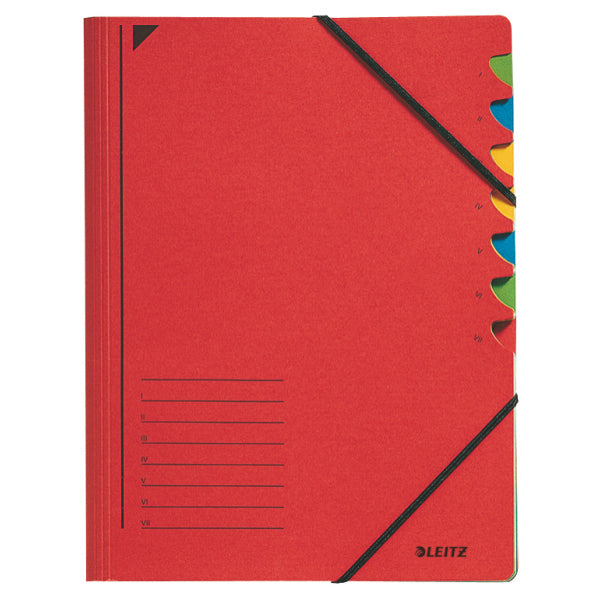 Leitz Fächermappe A4 – 7 Fächer, Gummiband, Karton, Rot