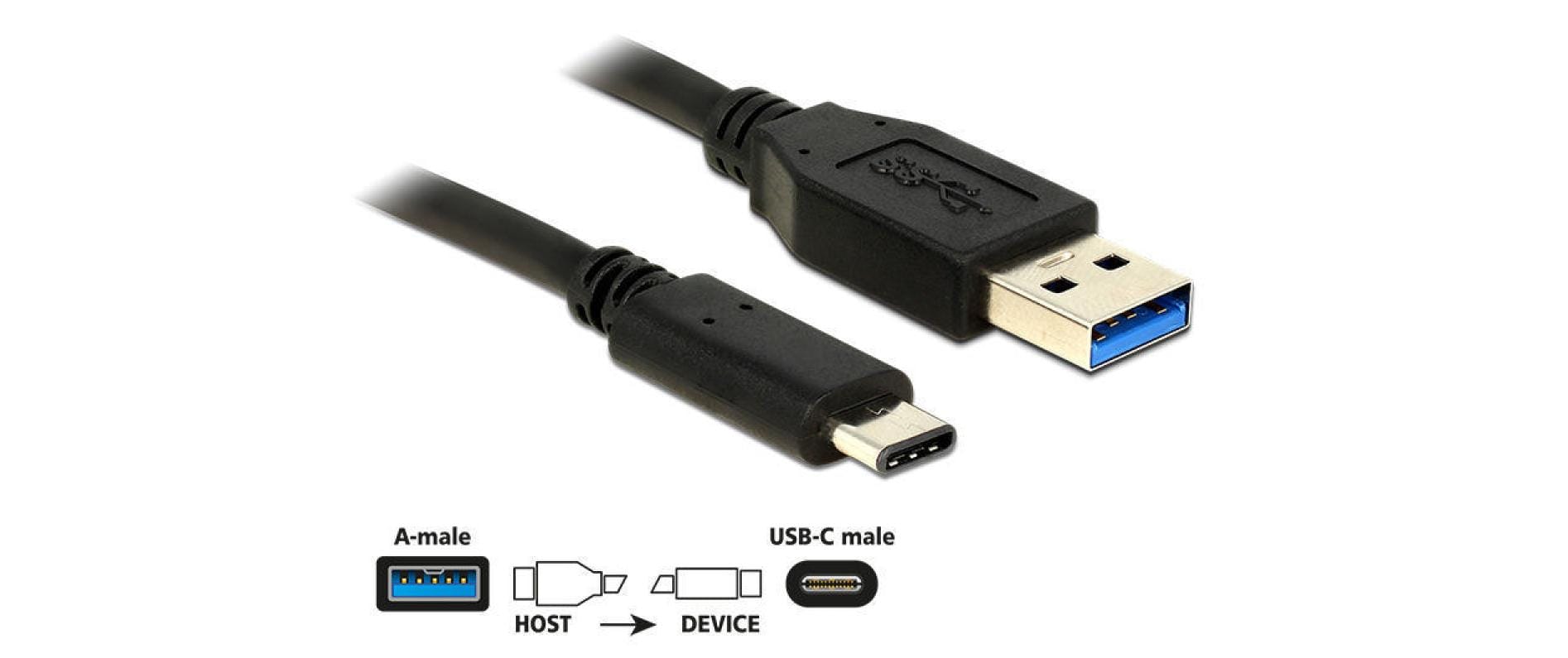 DeLOCK USB-A auf USB-C Kabel – USB 3.2 Gen 2 (10 Gbit/s) – 0,5 m – Schwarz