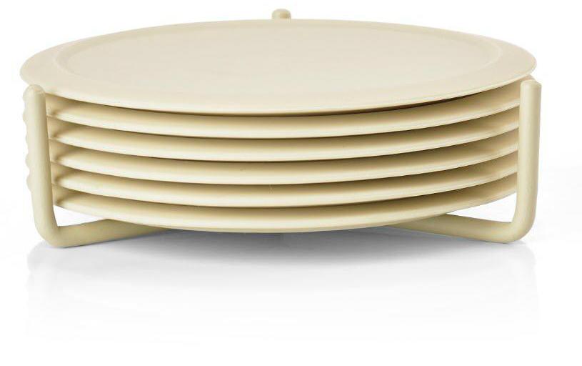 Zone Denmark Glasuntersetzer – 6er Set, Ø 10 cm, H 3,1 cm, Silikon/Metall, Grau, mit Halter