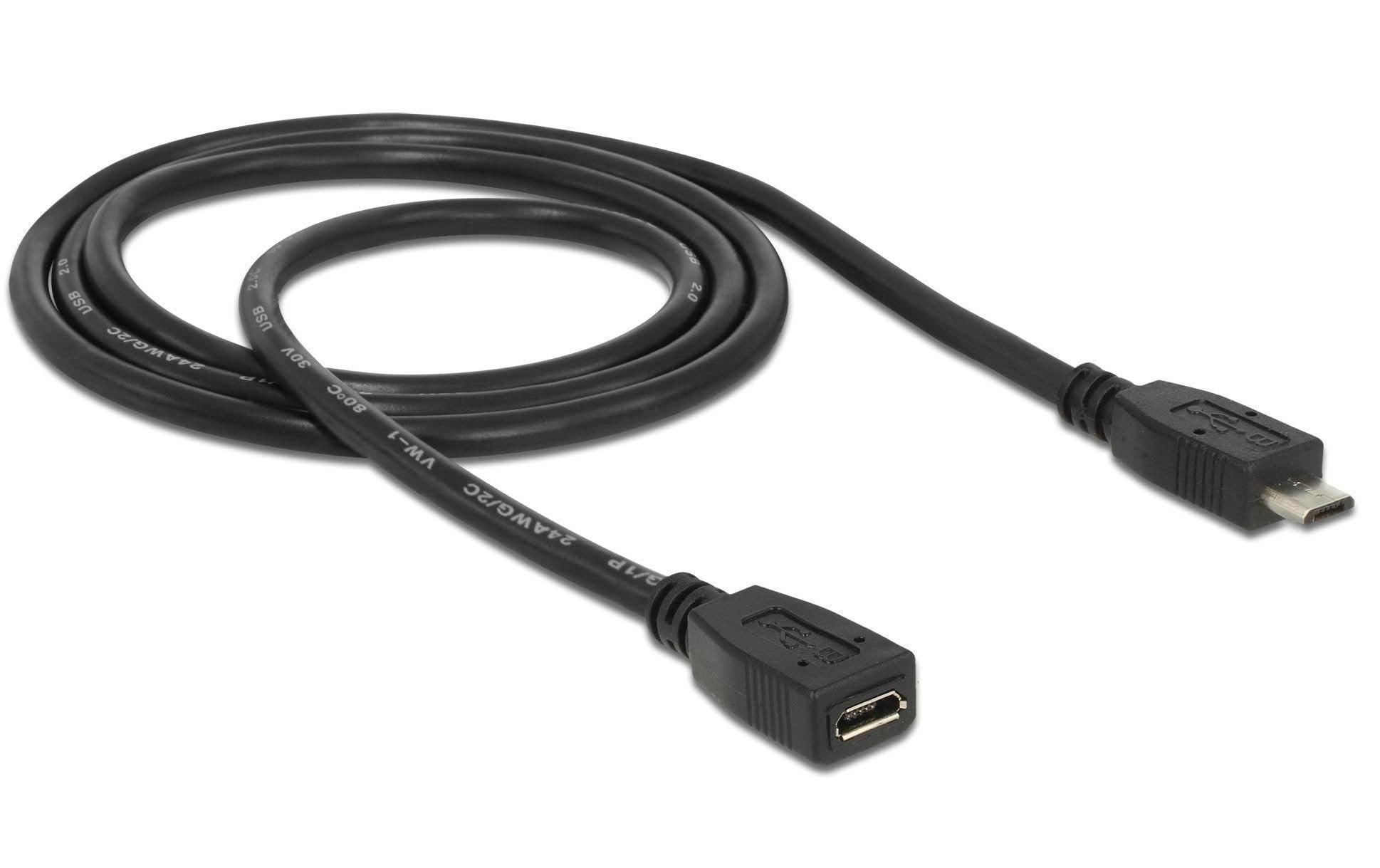 DeLOCK USB-Micro-USB-B Verlängerungskabel (Stecker auf Buchse) – USB 2.0 (480 Mbit/s) – 1 m – Schwarz