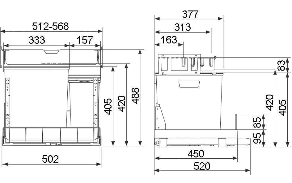 Müllex Systempapierkorb EURO BOXX 55/60-R – 16 l – 2-fach – anthrazit