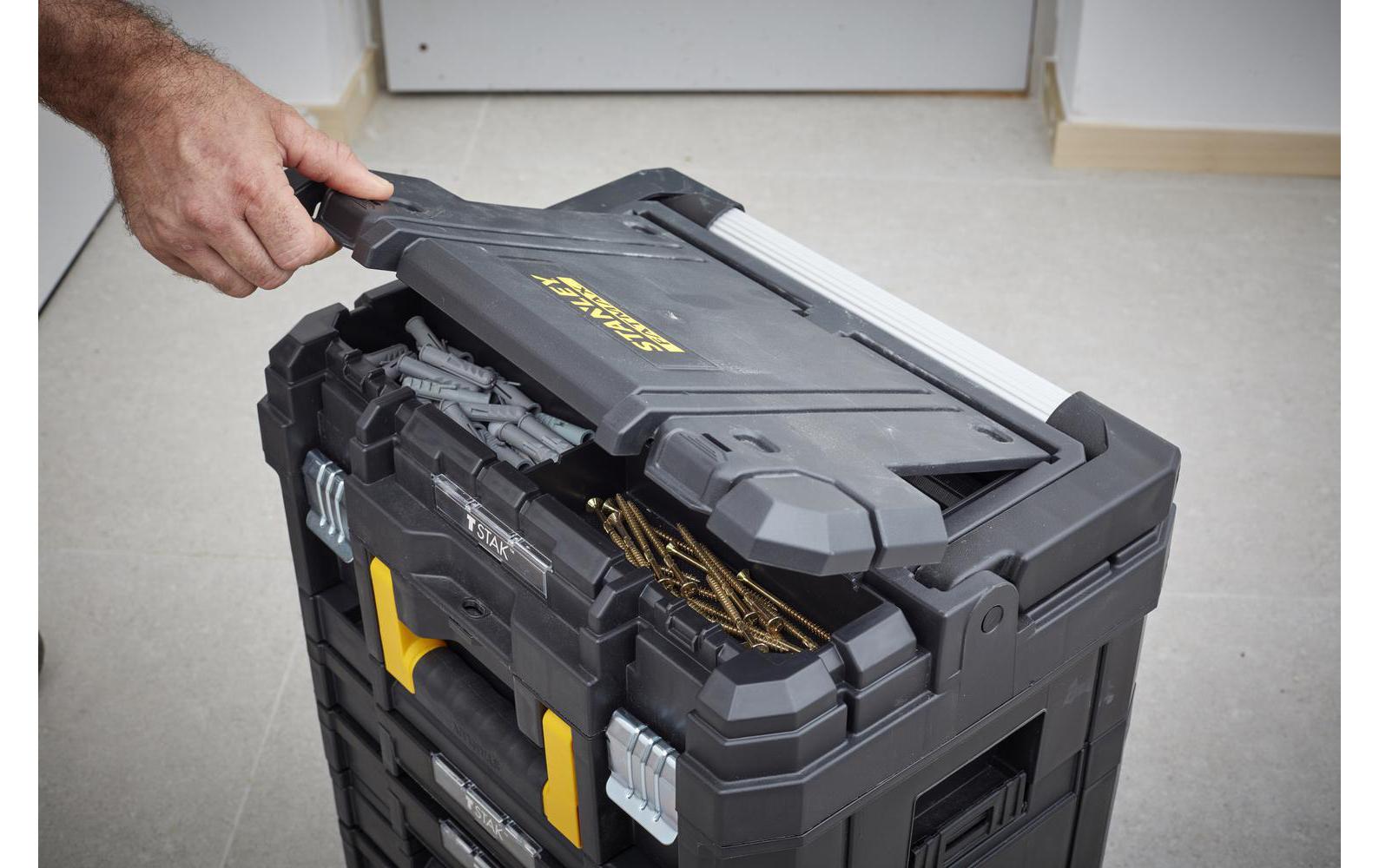 Stanley Werkzeugkasten TSTAK I, 349 × 442 × 184 mm, 14 l, Metall, Kunststoff, schwarz, mit Tragegriff