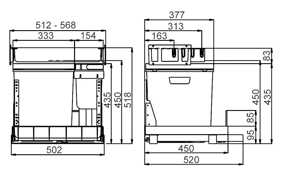 Müllex Systempapierkorb BOXX 55/60-R Bio – 1,2 l – rechteckig – 3-fach – grau/anthrazit