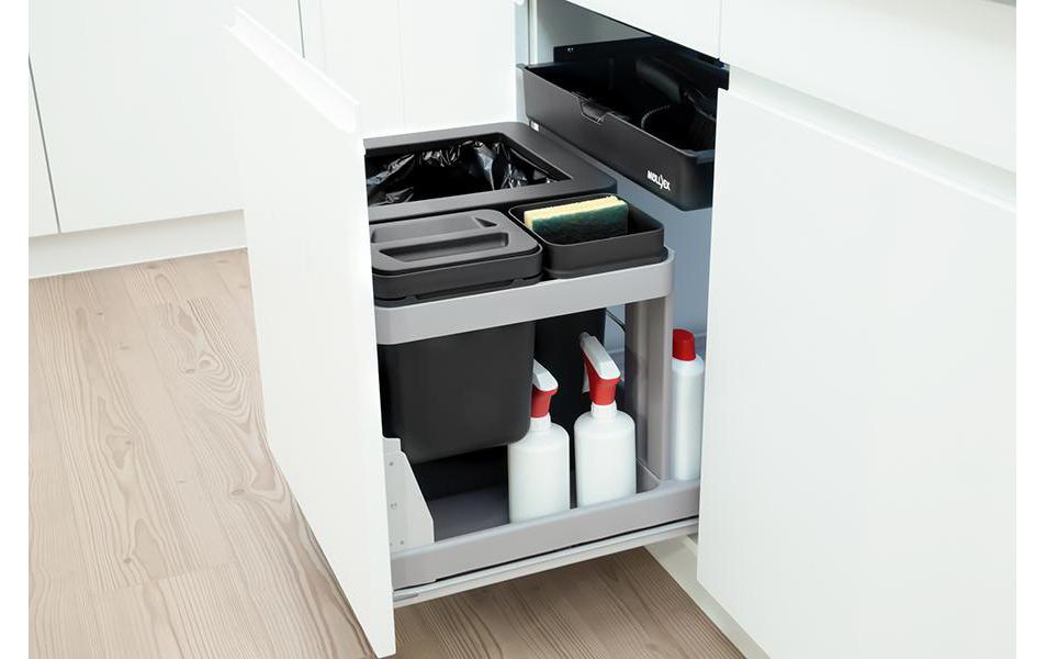 Müllex Systempapierkorb BOXX 55/60-R Bio – 1,2 l – rechteckig – 3-fach – grau/anthrazit