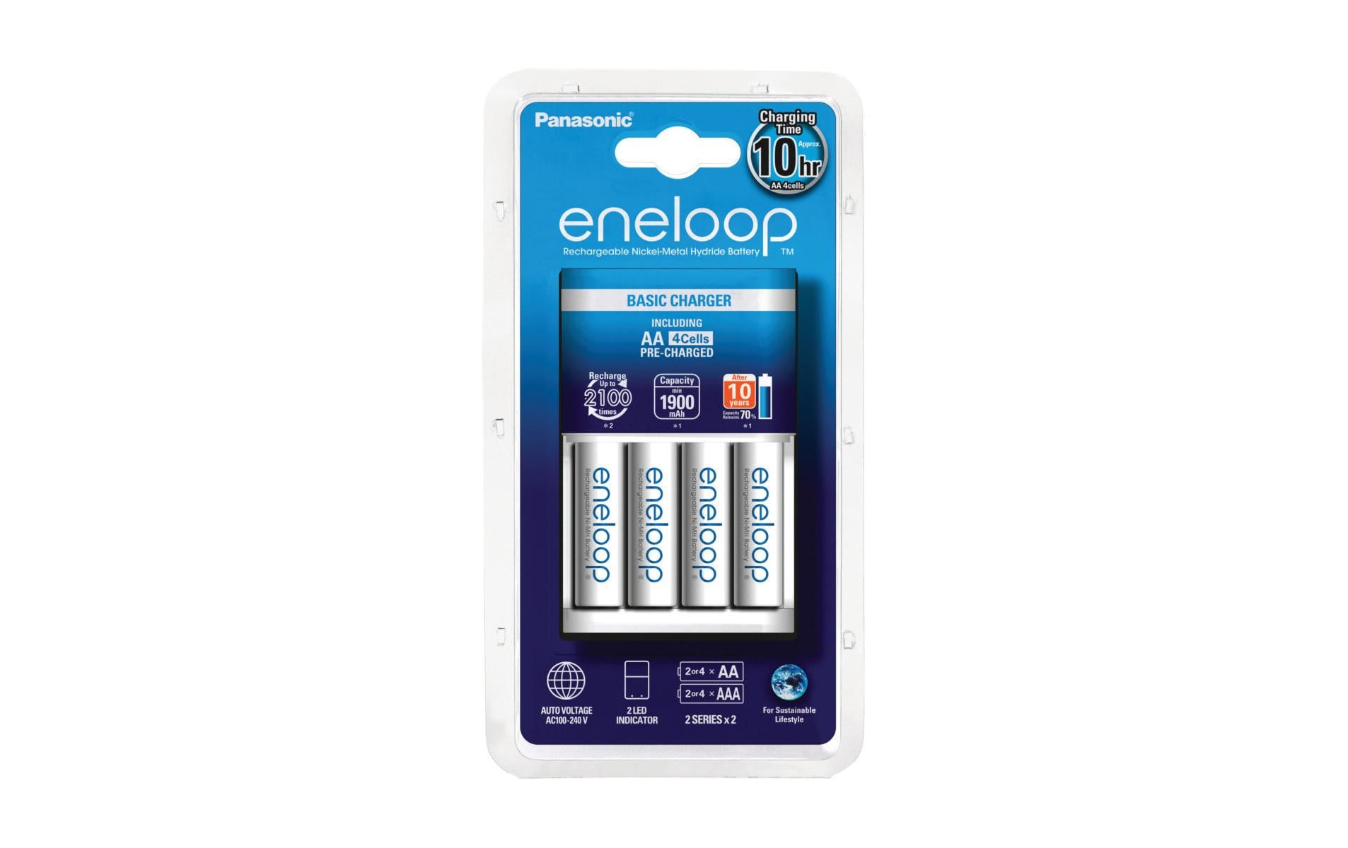 Panasonic eneloop Ladegerät – inkl. 4× eneloop (2000 mAh) – für AA, AAA
