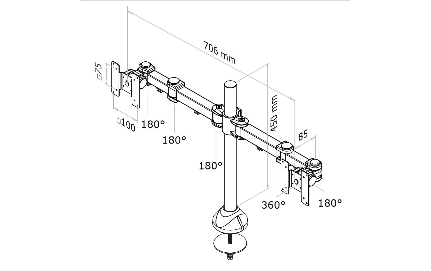 Neomounts Monitorarm, Dual, Tischdurchführung, bis 27", VESA 75 × 75/100 × 100 mm, 8 kg