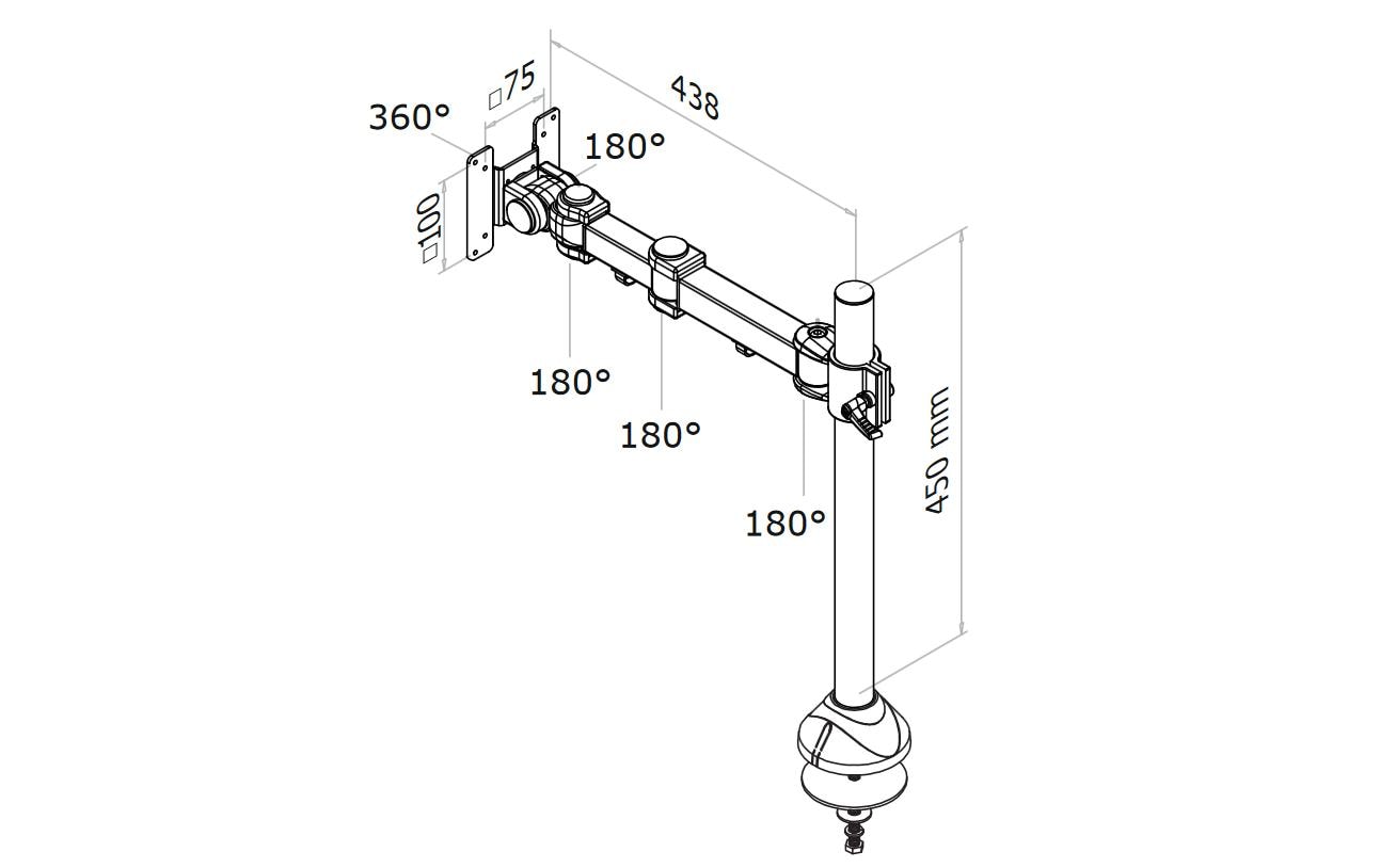 Neomounts FPMA FPMA-D960G – Monitorarm, Tischdurchführung, bis 30", VESA 75 × 75/100 × 100 mm, 12 kg, neigbar