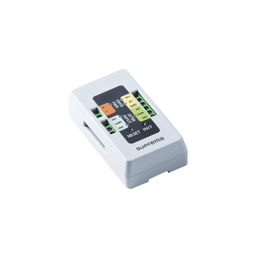 Suprema Relais mit Sockel – 12 V DC, 1× Relais-Eingang, RS-485, Wandmontage – Weiss