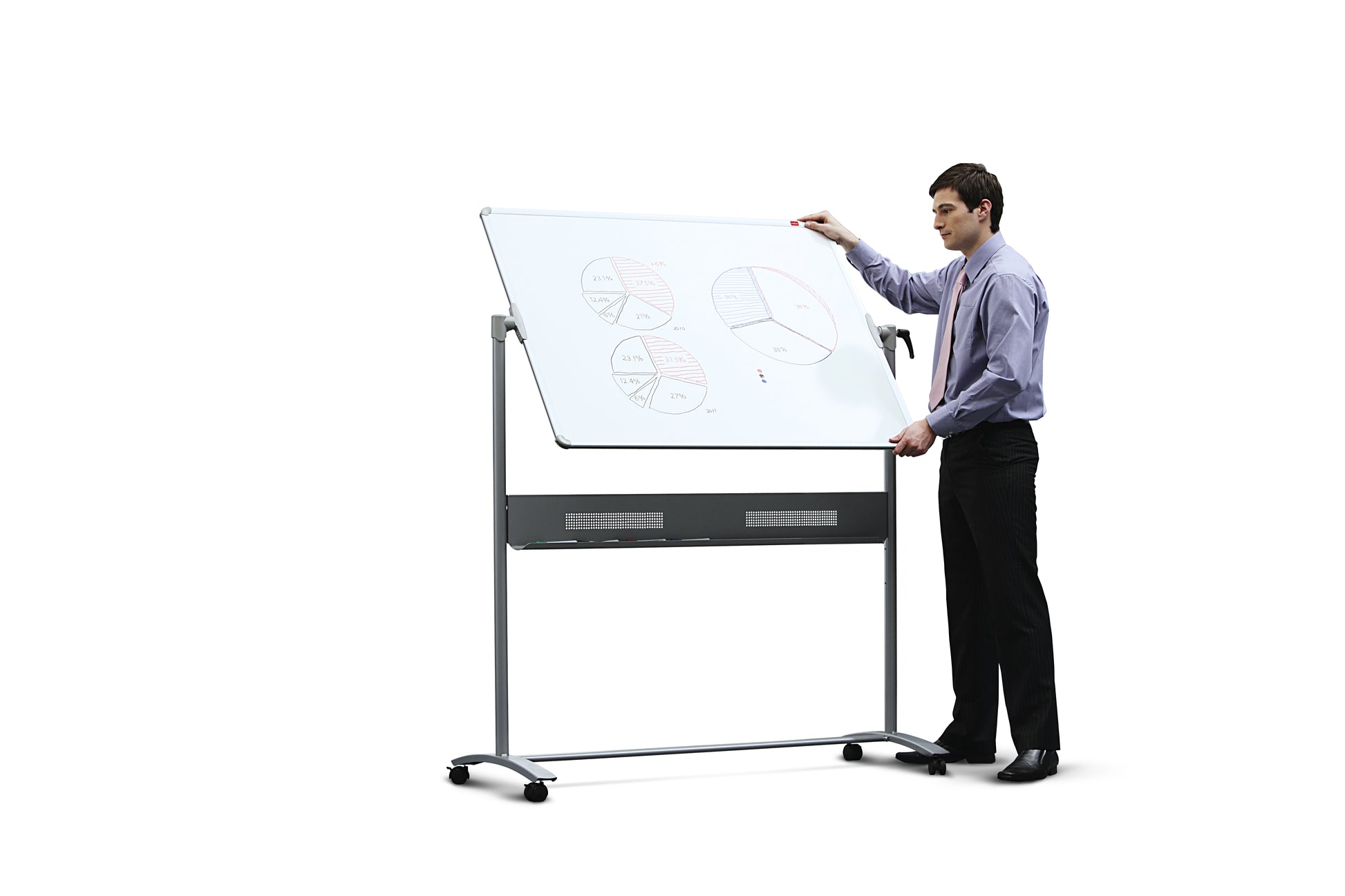 Nobo Whiteboard – 120 × 90 cm, Stahl, magnetisch, mobil, beidseitig, drehbar, inkl. Stiftablage