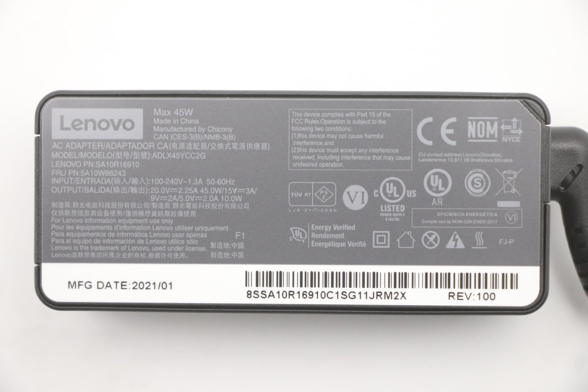 Lenovo 5A10W86243 USB-Ladegerät 45 W – USB-C×2 – für Lenovo-Laptops, schwarz