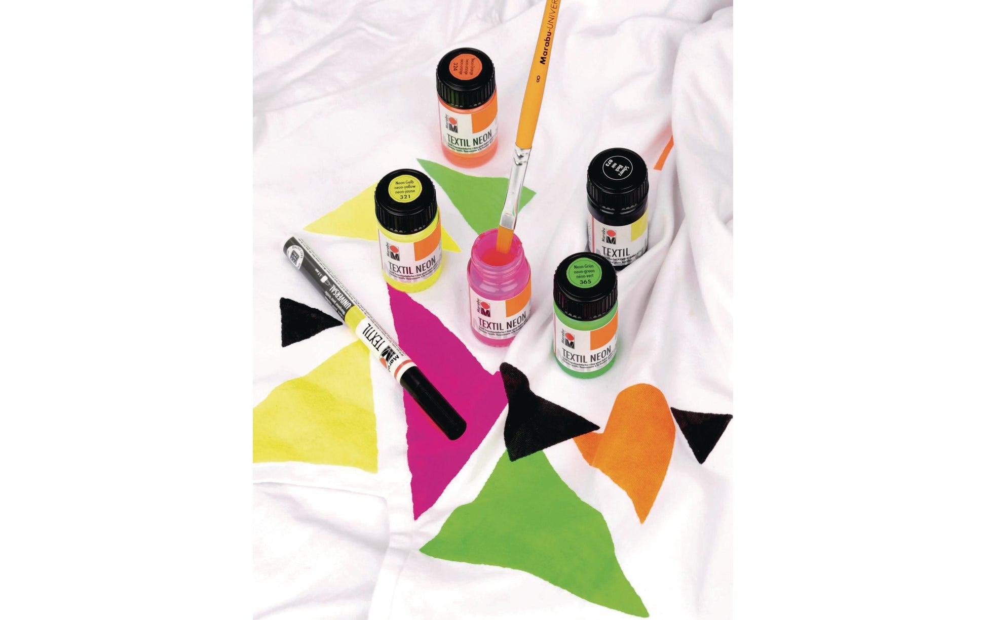 Marabu Stoffmalfarbe – Set – 4 Farben, fluoreszierend, 4 × 15 ml, für Textilien