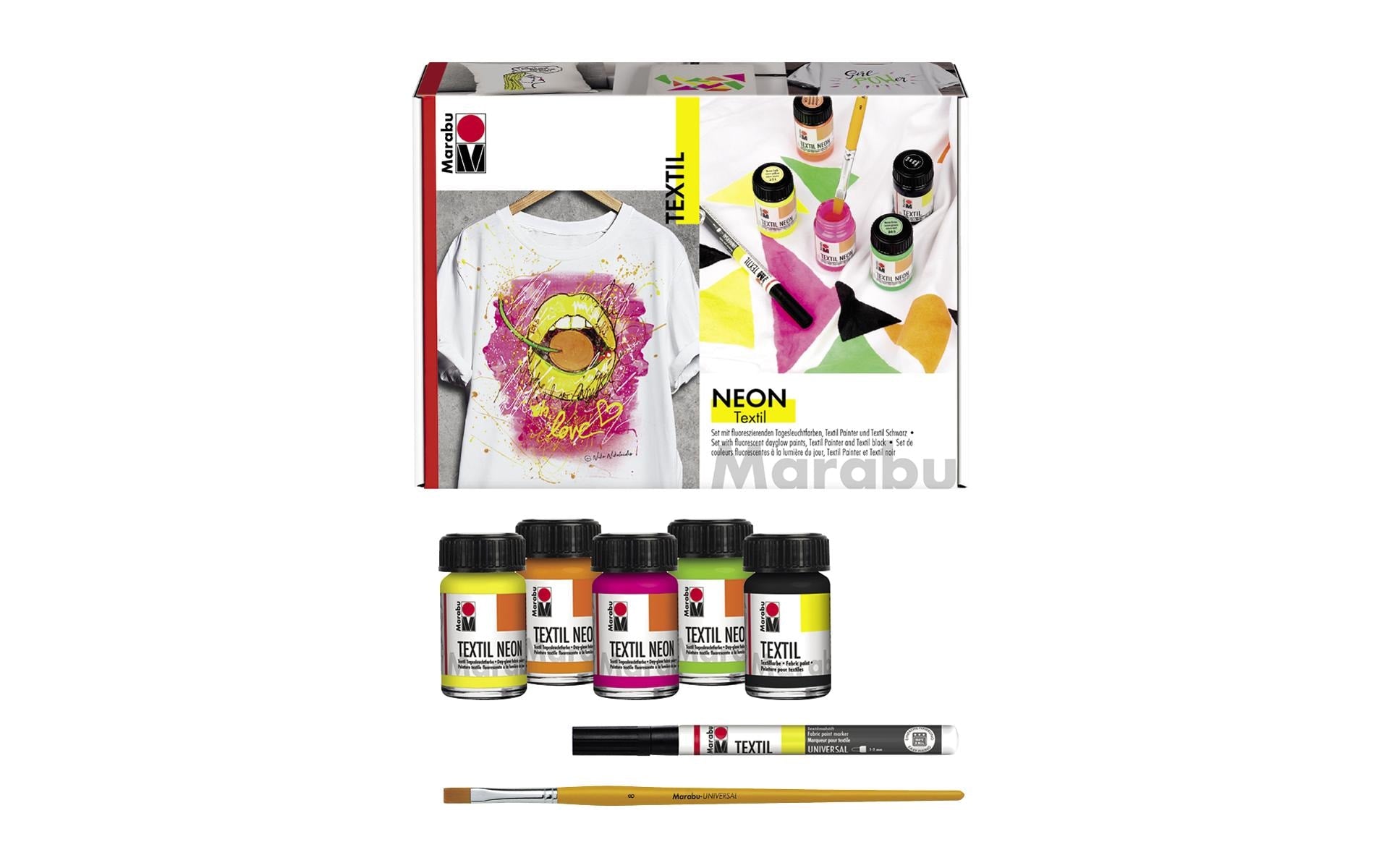 Marabu Stoffmalfarbe – Set – 4 Farben, fluoreszierend, 4 × 15 ml, für Textilien