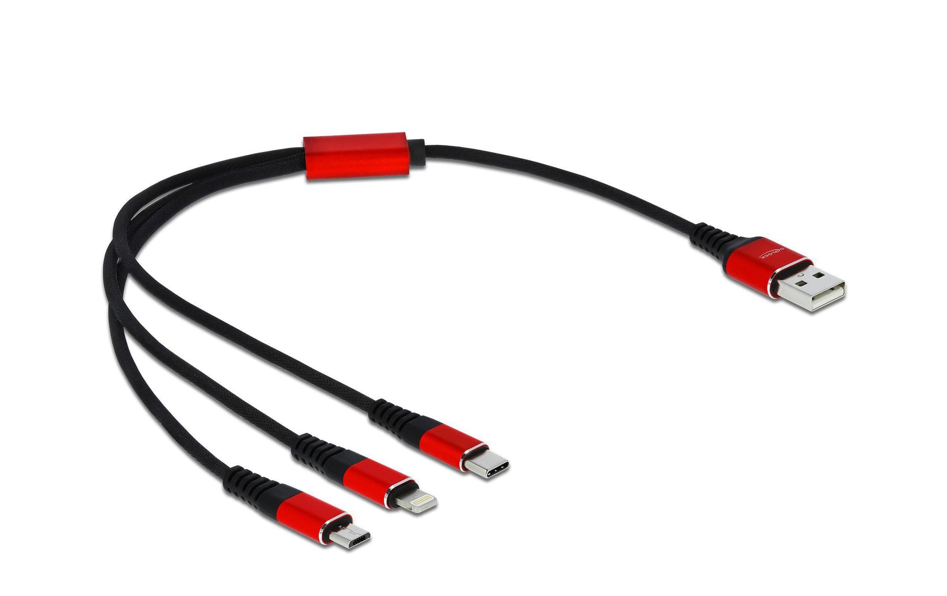 DeLOCK Multi-Kabel – 3-in-1 USB-A auf USB-C/Micro-USB/Lightning 0,3 m, geflochten – für iPhone/Android