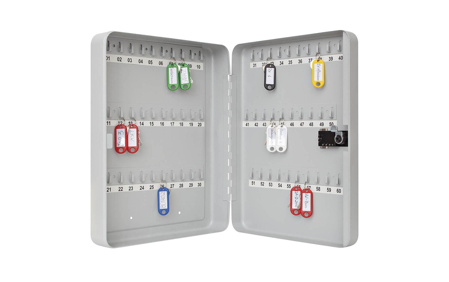 WEDO 102 46037 – Schlüsselschrank für 60 Schlüssel, Zahlenschloss, Stahl, Silber, 94 × 288 × 370 mm