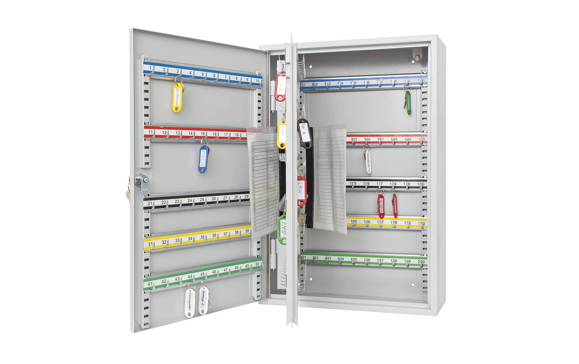 Wedo Schlüsselkasten 102 72037X, 200 Haken, Zylinderschloss, Stahl, Grau – Wandmontage