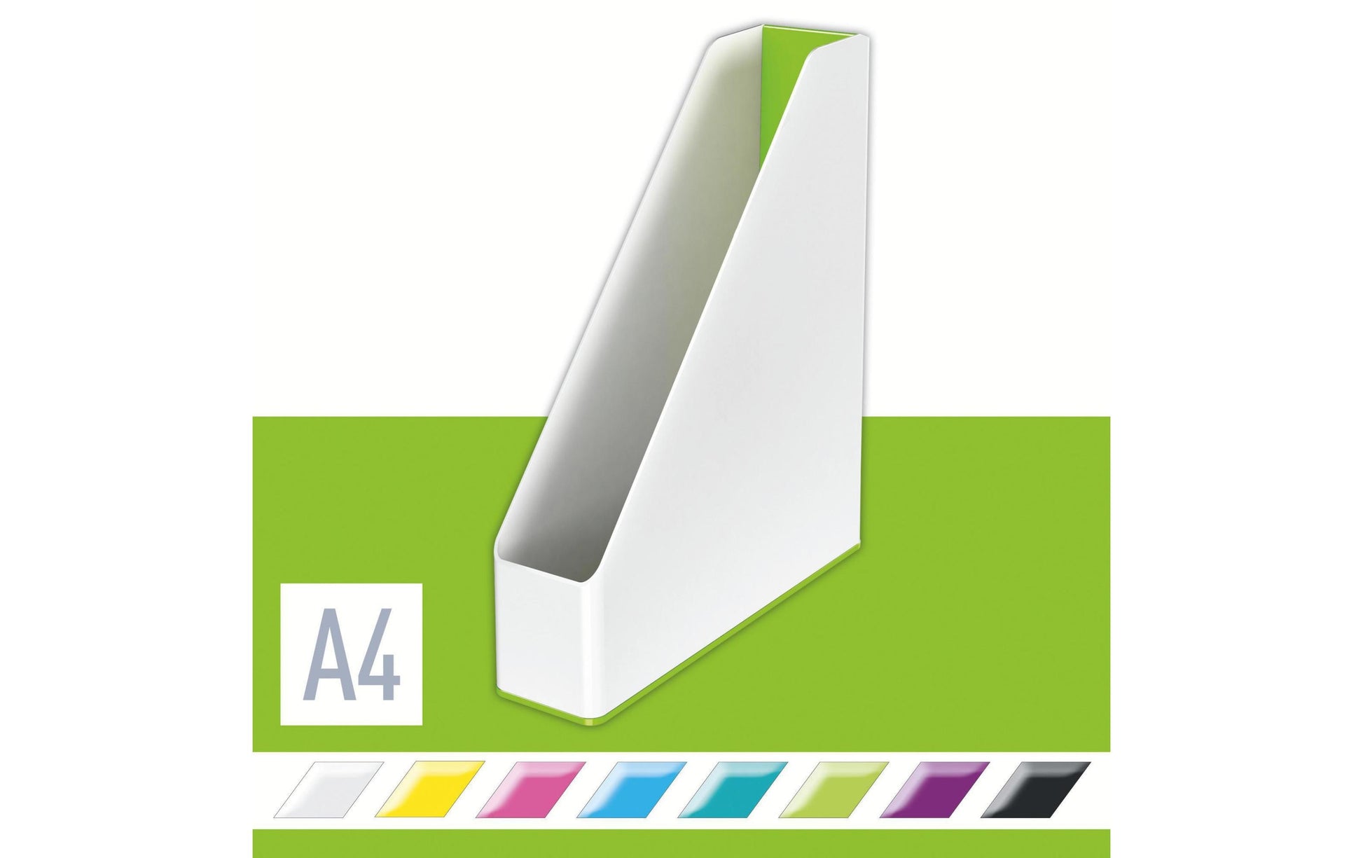 Leitz WOW Stehsammler – für A4, grün/weiss, Polystyrol (PS), B 73 × H 318 × T 272 mm