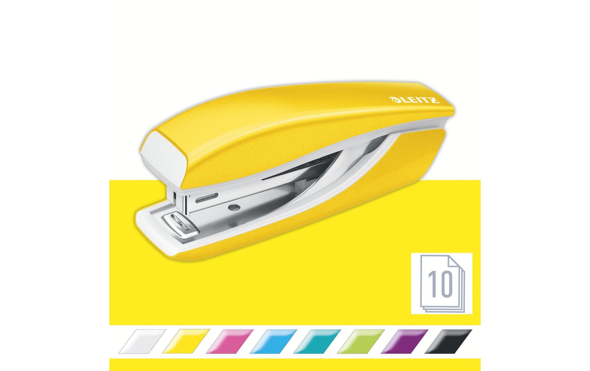 Leitz NeXXt 5528 – Hefter, für Nr. 10, Oberlade, integrierter Heftklammerentferner, Einlegetiefe 35 mm, gelb